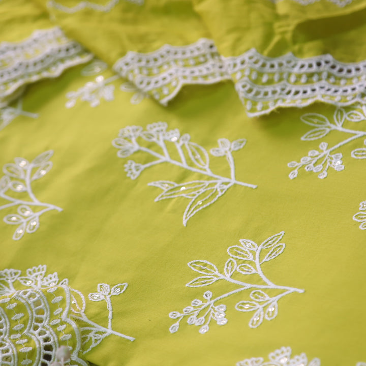 Blissta Lemon Yellow All Over Thread Work Detailing Cotton Suit Set