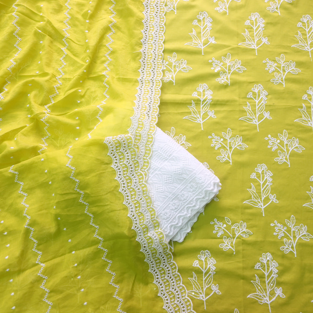 Blissta Lemon Yellow All Over Thread Work Detailing Cotton Suit Set