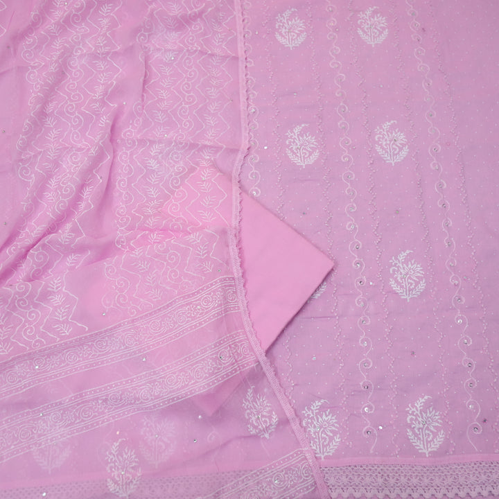 Ruaa Candy Pink French Knot Work with Patra Detailing Cotton Suit Set