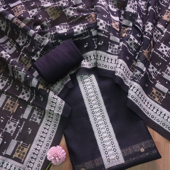 Zinat Ebony Black with Zari and Authentic Jamdani Weaved Suit Set