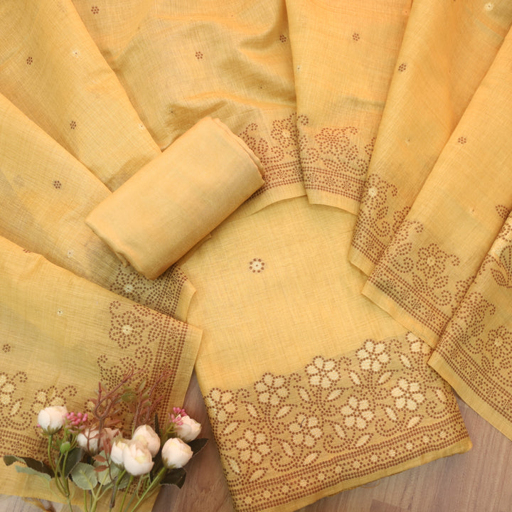 Zinat Peanut Yellow in Zari with Thread Authentic Jamdani Weaved Suit Set