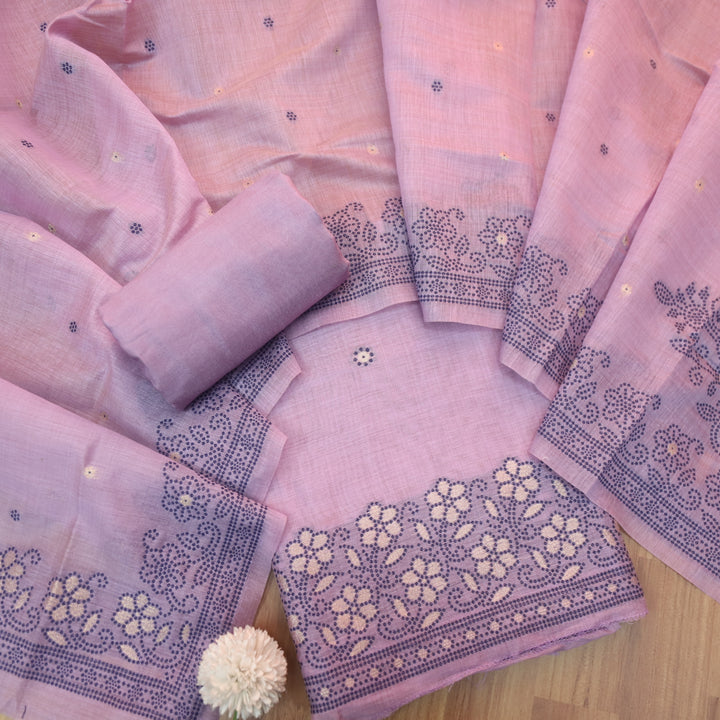 Zinat Orchid Lilac in Zari with Thread Authentic Jamdani Weaved Suit Set