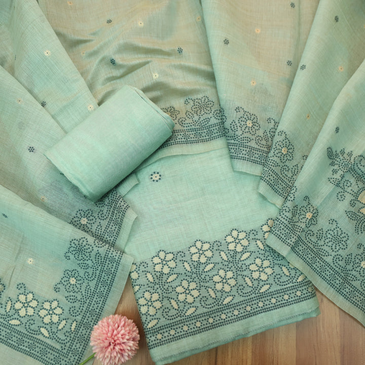 Zinat Sea Blue in Zari with Thread Authentic Jamdani Weaved Suit Set