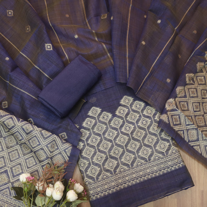 Roop Royal Blue with Zari and Authentic Jamdani Weaved Hem Suit Set