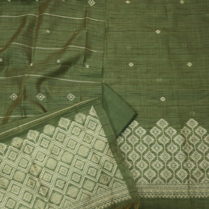 Roop Olive Green with Zari and Authentic Jamdani Weaved Hem Suit Set