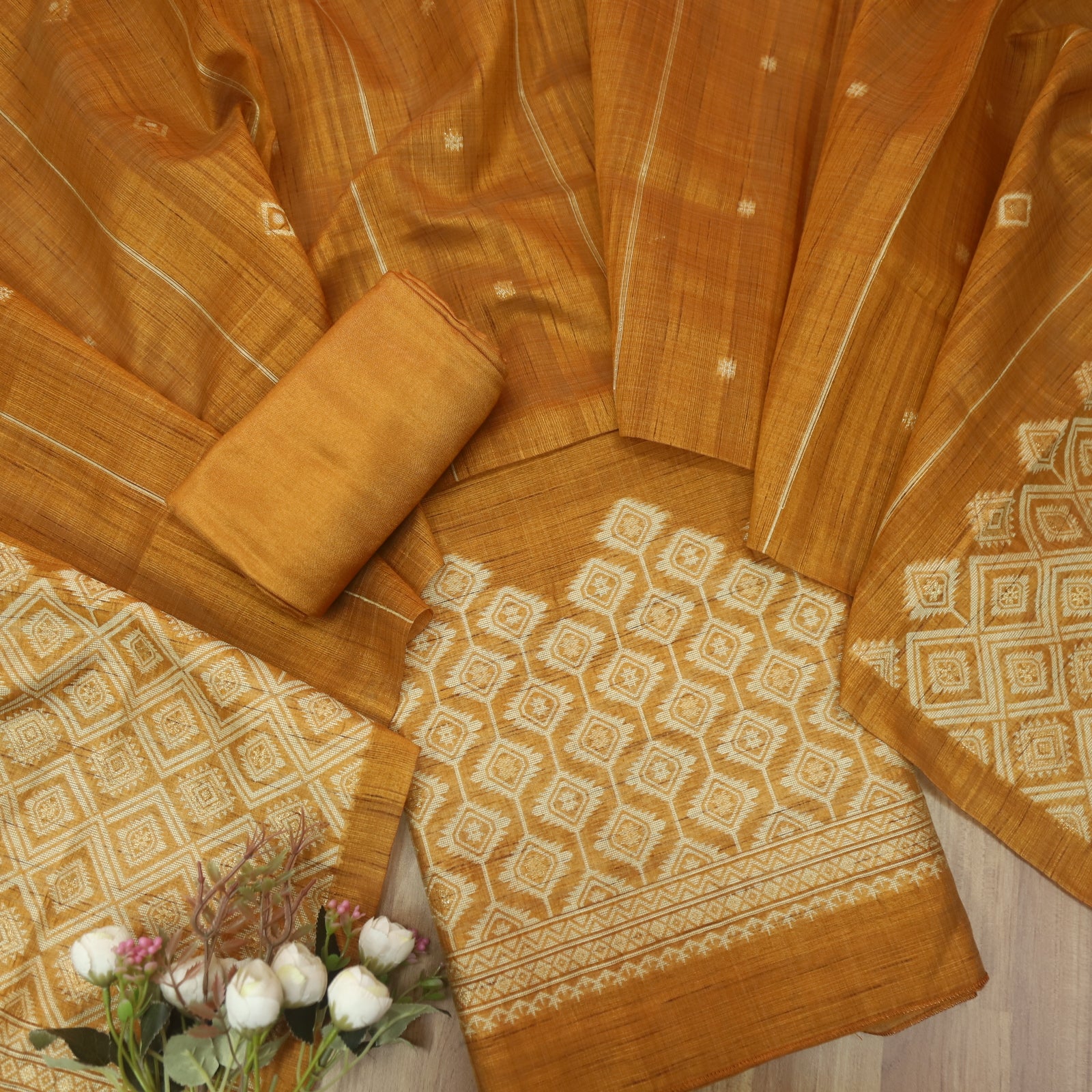 Roop Dijon Yellow with Zari and Authentic Jamdani Weaved Hem Suit Set ...