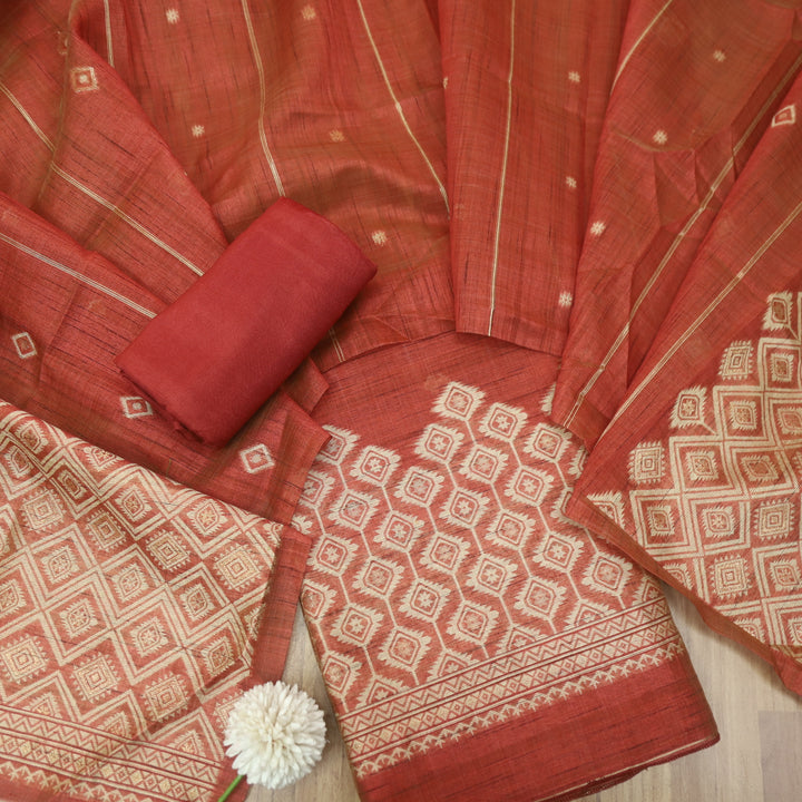 Roop Berry Rust with Zari and Authentic Jamdani Weaved Hem Suit Set