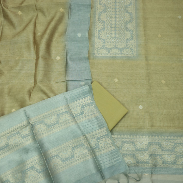 Paaki Fern Yellow All Over Zari Weaved Work Chanderi Suit Set