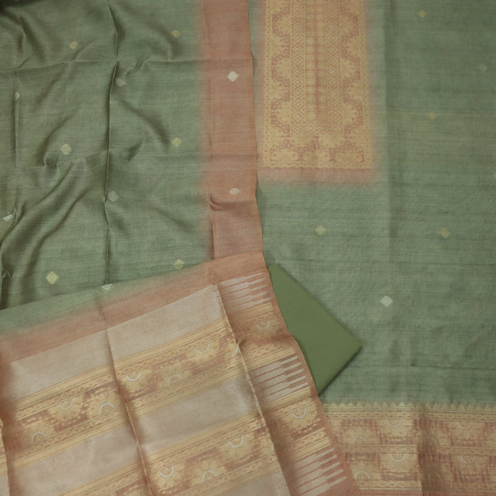 Paaki Sage Green All Over Zari Weaved Work Chanderi Suit Set