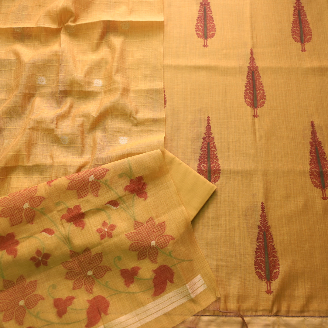 Raajhan Dandelion Yellow with Floral Authentic Jamdani Weaved Suit Set