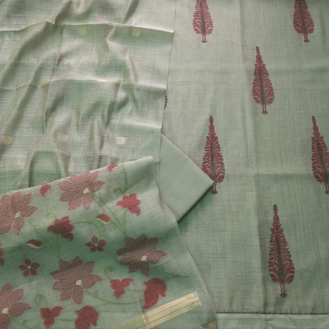 Raajhan Fern Green with Floral Authentic Jamdani Weaved Suit Set