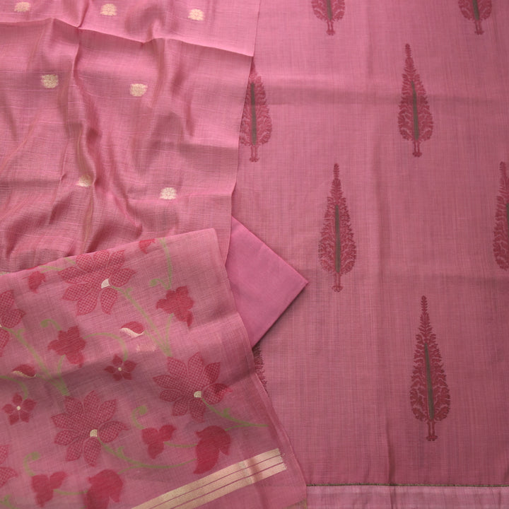 Raajhan Mauve Pink with Floral Authentic Jamdani Weaved Suit Set