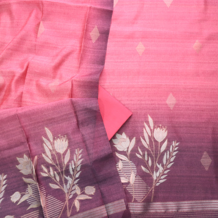 Kakashi Mulberry Purple Floral Zari Weaved Work Jamdani Chanderi Suit Set