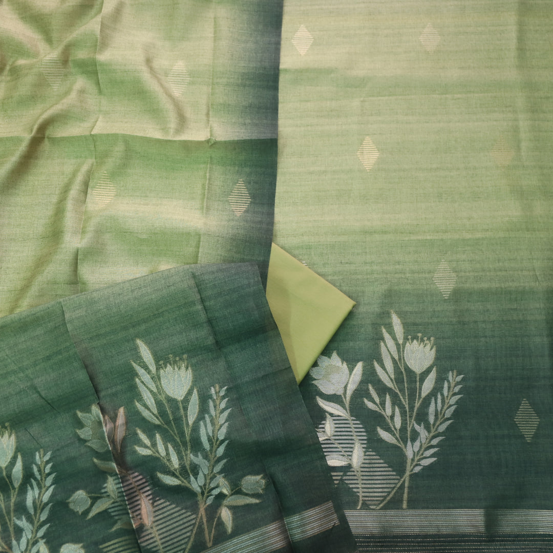 Kakashi Pine Green Floral Zari Weaved Work Jamdani Chanderi Suit Set