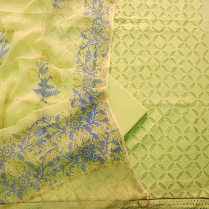 Kakashi Mint Green All Over Applique Work with Zari on Hem Cotton Suit Set