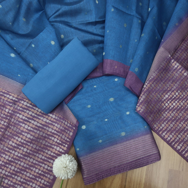 Rashiya Royal Blue Zari with Authentic Jamdani Weaved Chanderi Suit Set