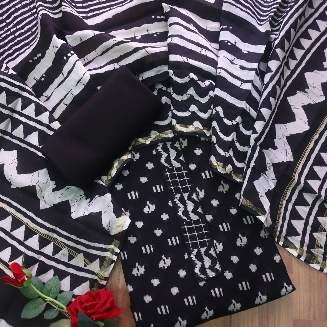 Dua Night Black Digital Printed with Patch Neck Chanderi Suit Set D1