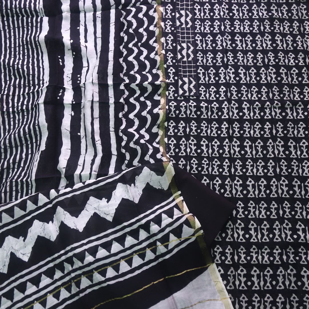 Dua Night Black Digital Printed with Patch Neck Chanderi Suit Set D2