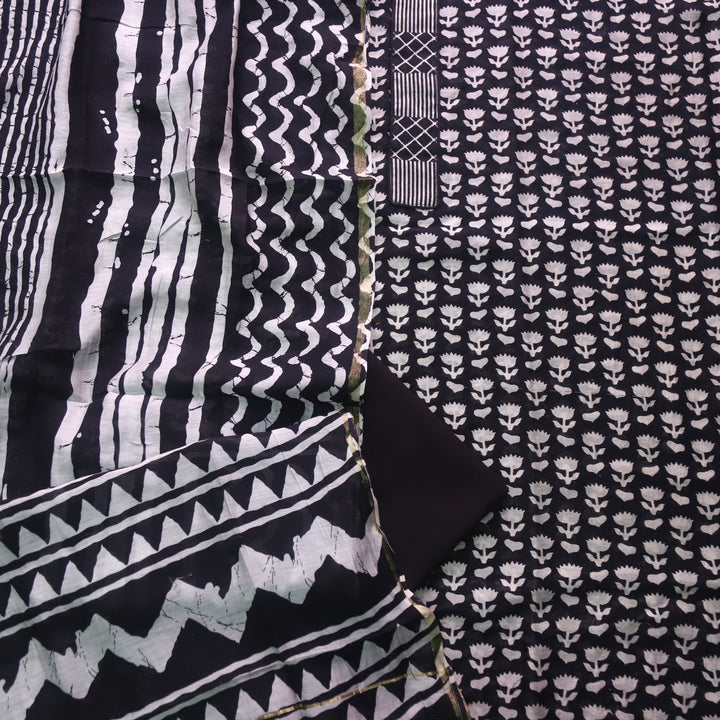 Dua Night Black Lotus Digital Printed with Patch Neck Chanderi Suit Set D3