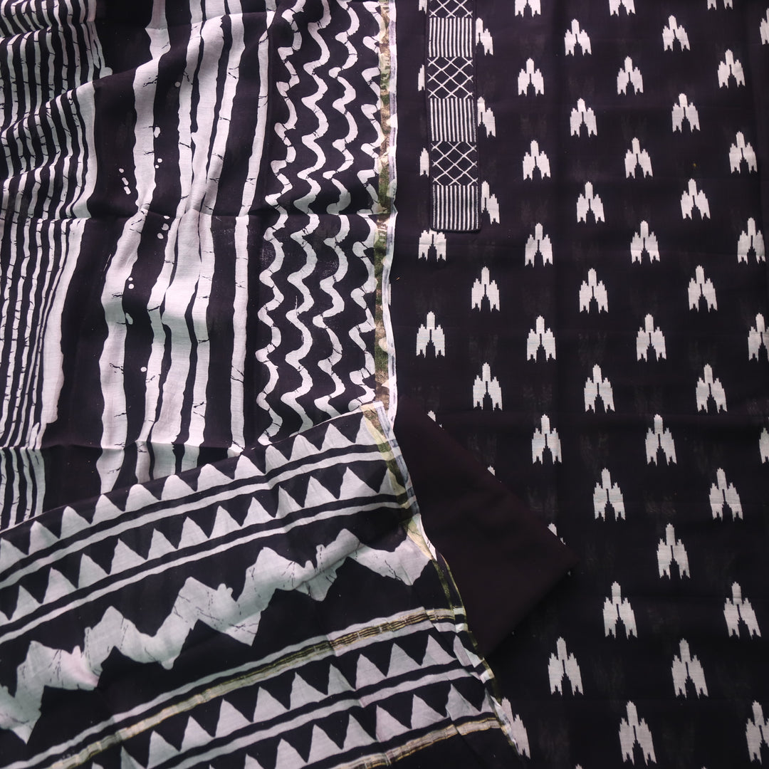 Dua Night Black Ikkat Digital Printed with Patch Neck Chanderi Suit Set D4