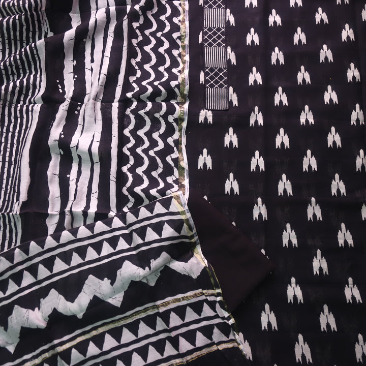 Dua Night Black Ikkat Digital Printed with Patch Neck Chanderi Suit Set D4