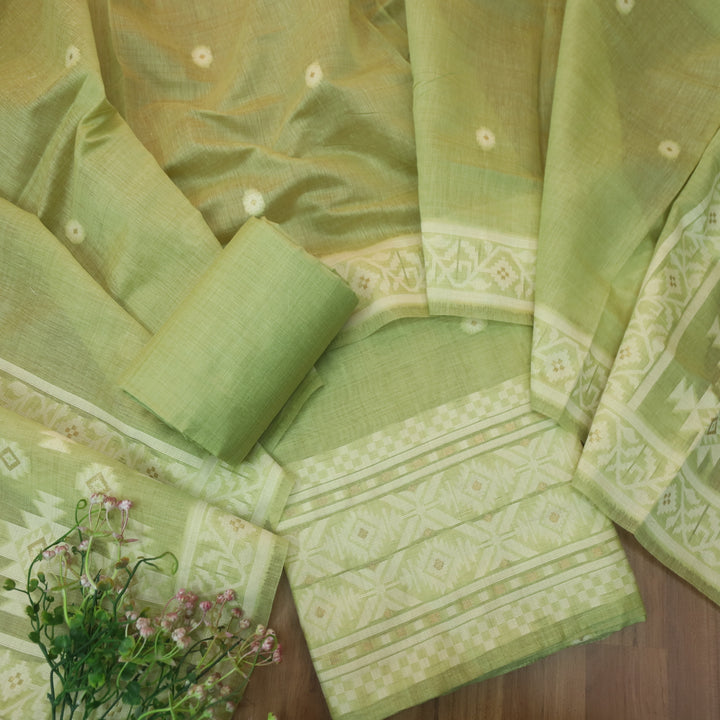 Faasla Minty Green Authentic Jamdani Weaved Hem Chanderi Suit Set