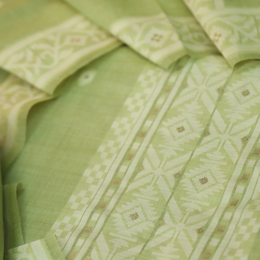 Faasla Minty Green Authentic Jamdani Weaved Hem Chanderi Suit Set