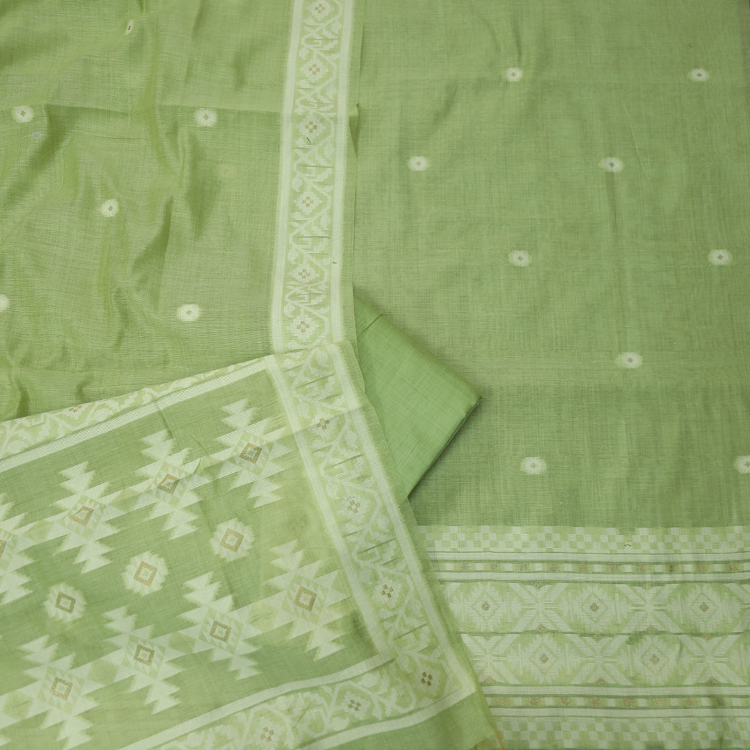 Faasla Minty Green Authentic Jamdani Weaved Hem Chanderi Suit Set