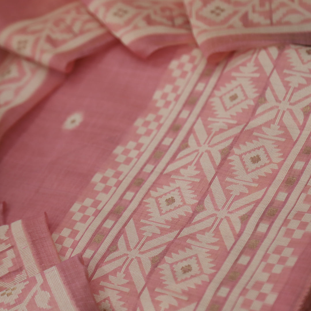 Faasla Rouge Pink Authentic Jamdani Weaved Hem Chanderi Suit Set