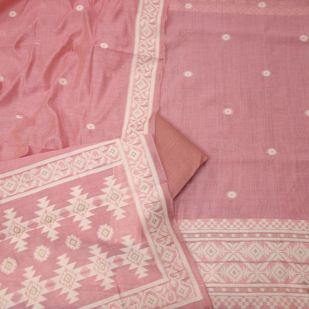 Faasla Rouge Pink Authentic Jamdani Weaved Hem Chanderi Suit Set