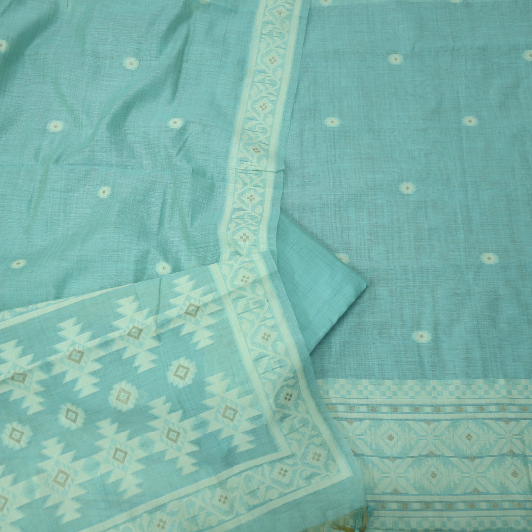 Faasla Deep Form Blue Authentic Jamdani Weaved Hem Chanderi Suit Set