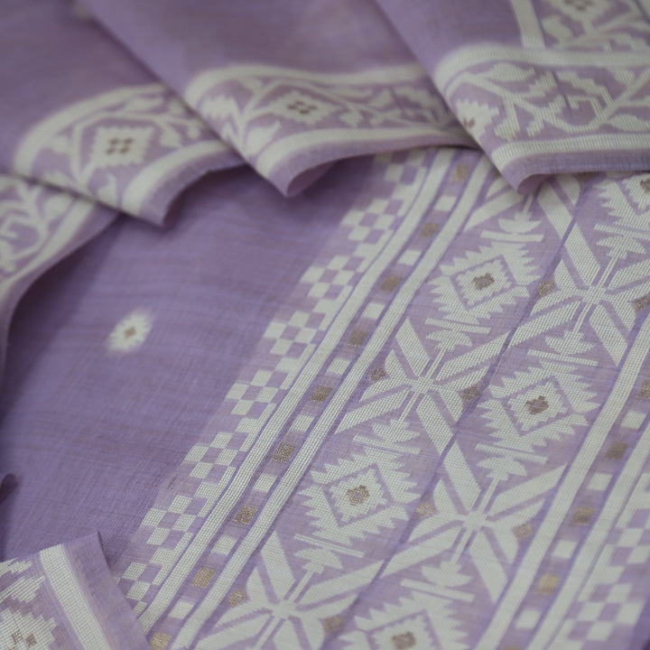 Faasla Orchid Lavender Authentic Jamdani Weaved Hem Chanderi Suit Set