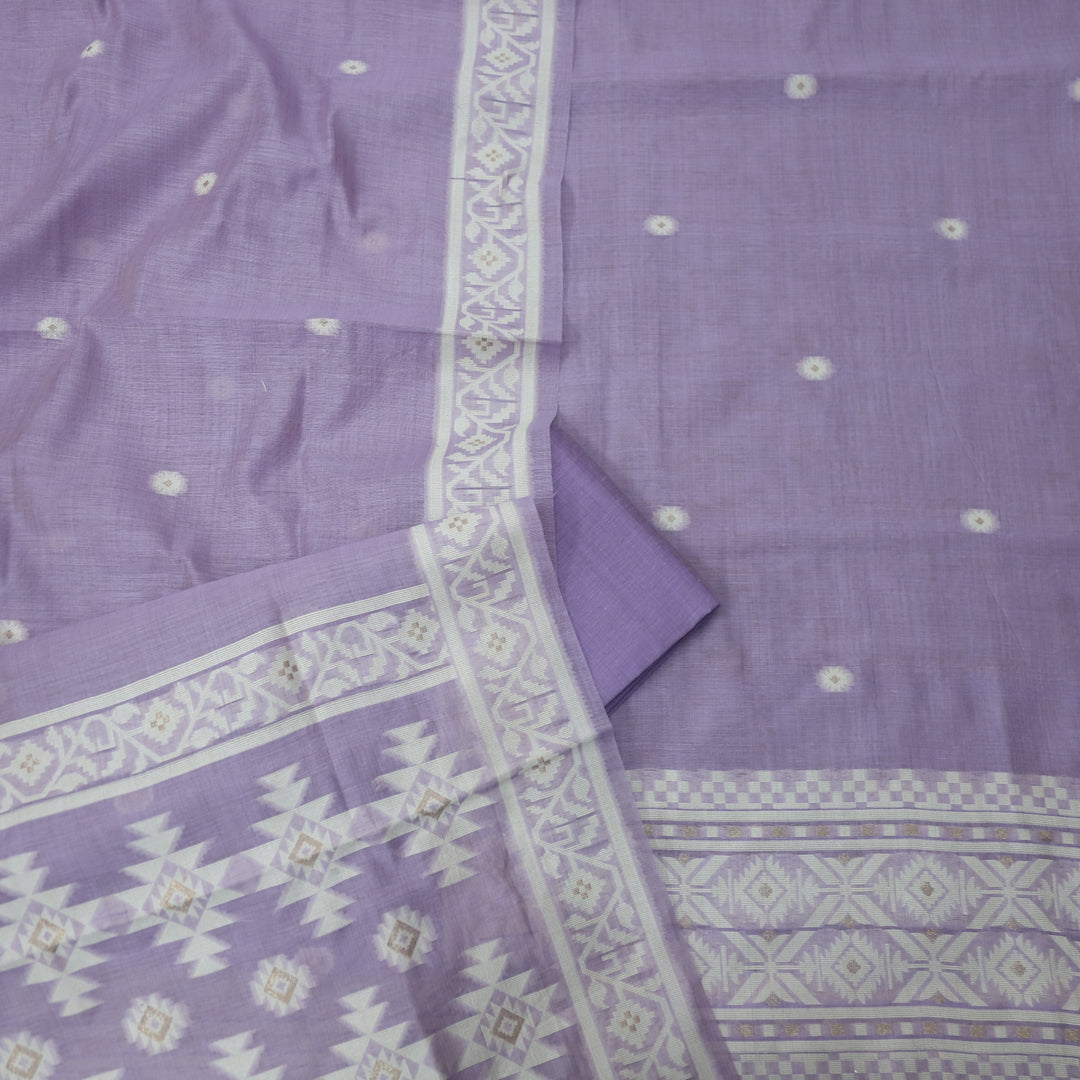 Faasla Orchid Lavender Authentic Jamdani Weaved Hem Chanderi Suit Set