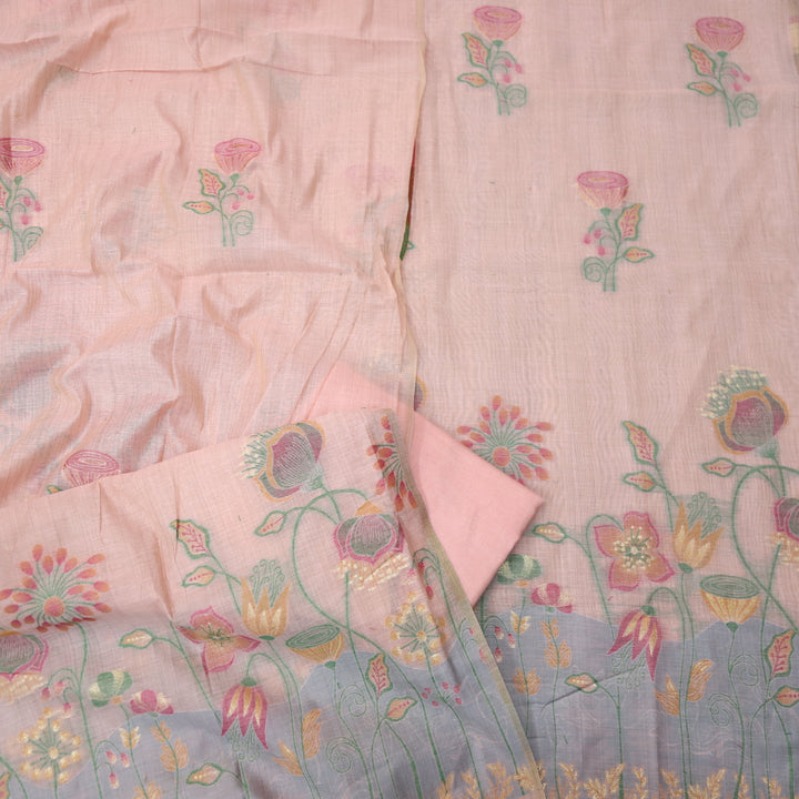 Zinat Powder Peach in Zari with Floral Authentic Jamdani Weaved Suit Set