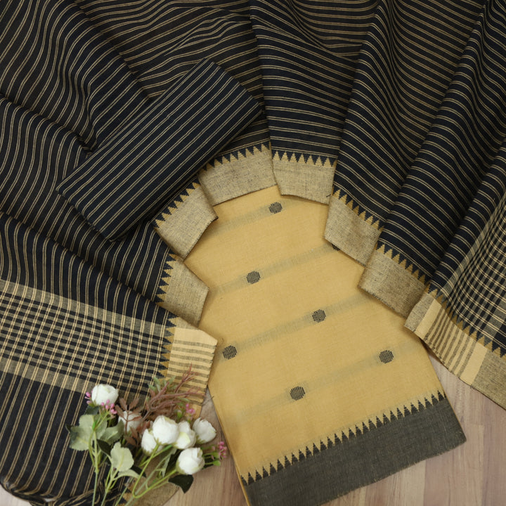 Subhranti Tea Beige Thread Weaved Buti with Temple Hem South Cotton Suit Set