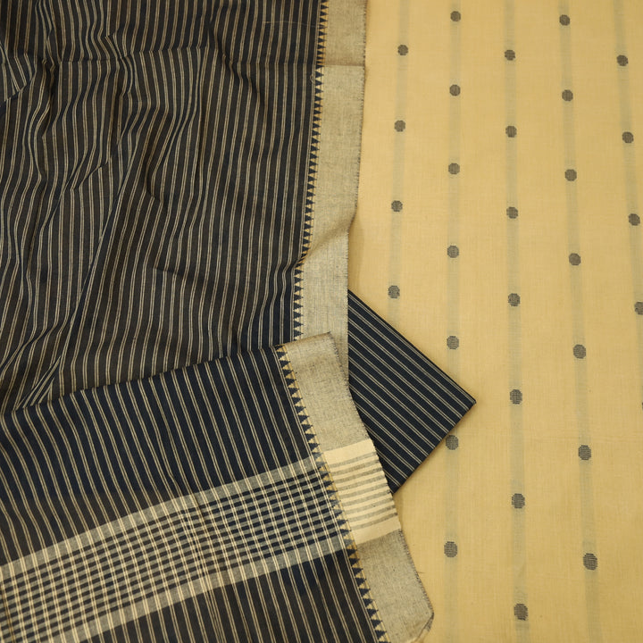 Subhranti Tea Beige Thread Weaved Buti with Temple Hem South Cotton Suit Set