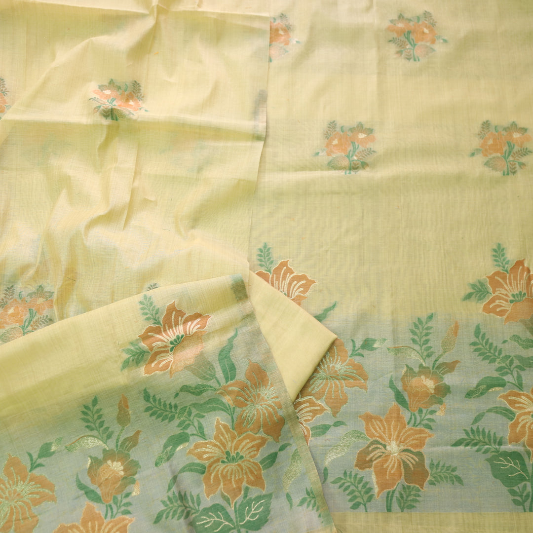 Zinat Lemon Yellow in Zari with Floral Authentic Jamdani Weaved Suit Set