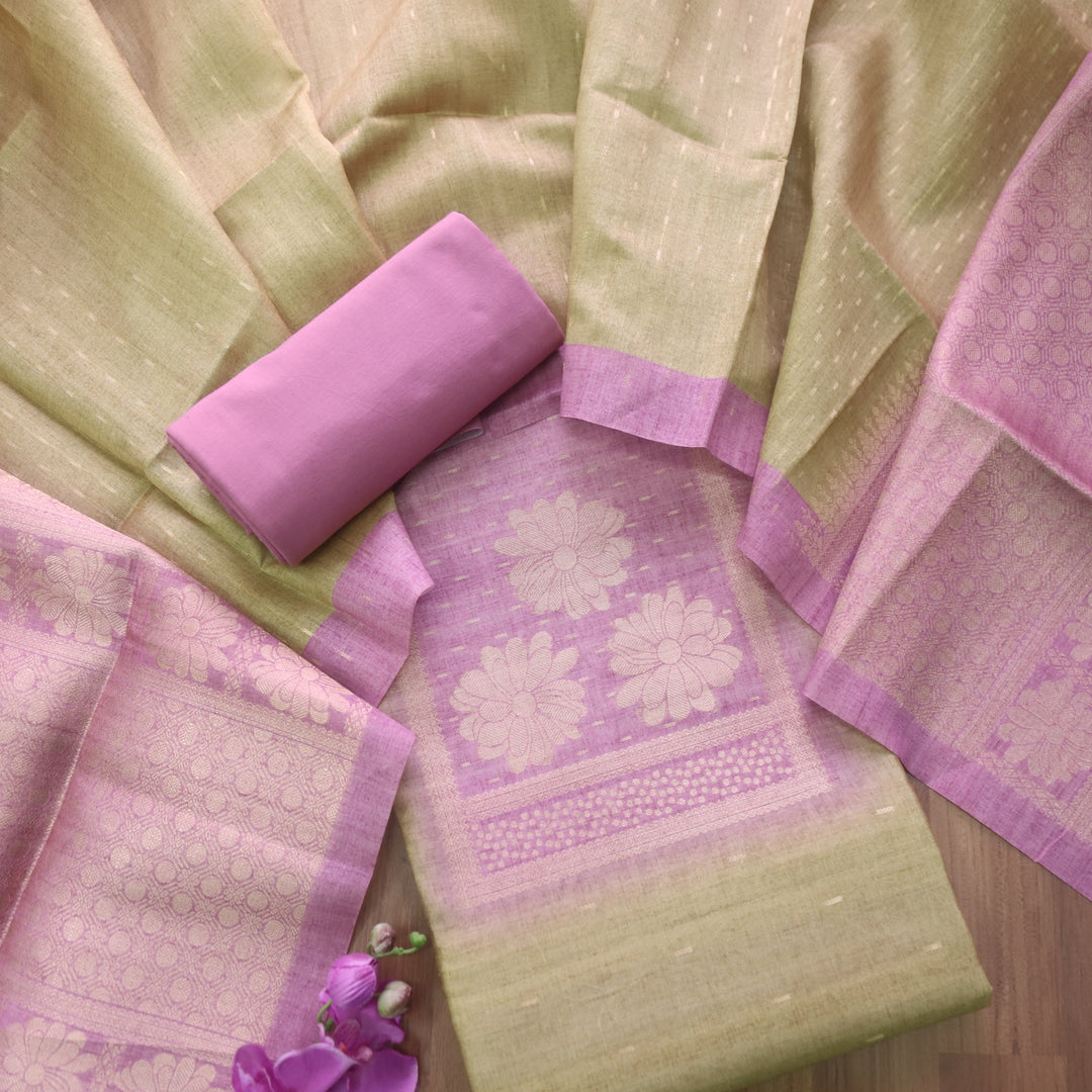 Kaashvi Flamingo Pink All Over Zari Weaved in Jamdani Chanderi Suit Set
