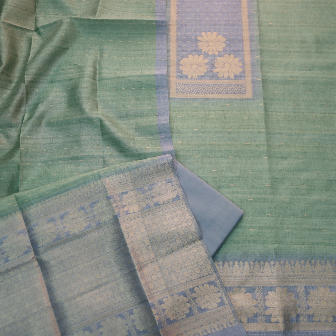 Kaashvi Sapphire Blue All Over Zari Weaved in Jamdani Chanderi Suit Set