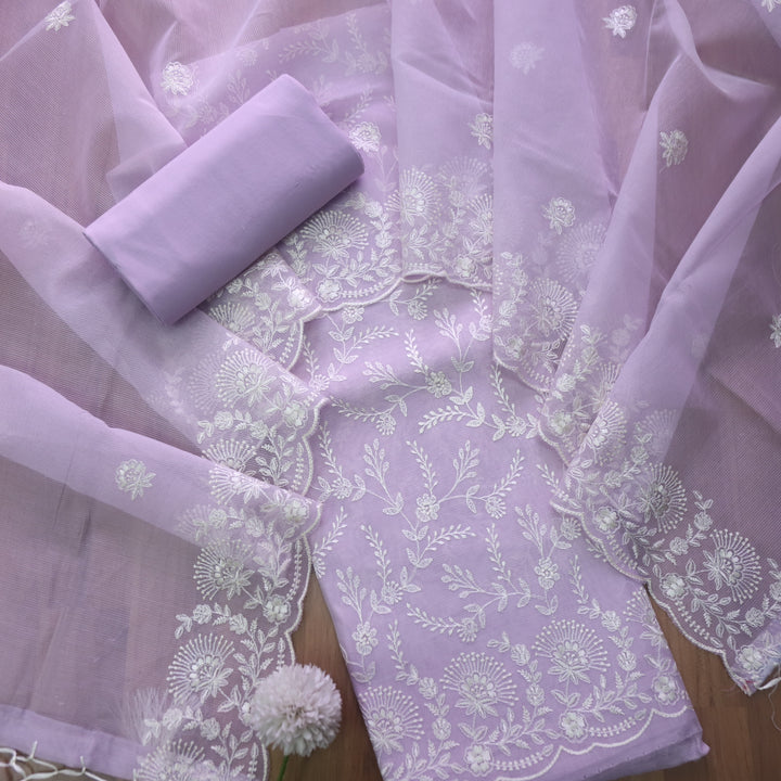 Sahiba Soft Lavender All Over Thread Embroidered Work Kota Doriya Suit Set
