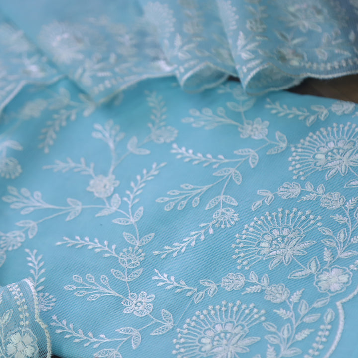 Sahiba Aqua Blue All Over Thread Embroidered Work Kota Doriya Suit Set