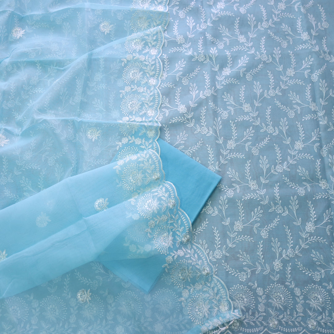 Sahiba Aqua Blue All Over Thread Embroidered Work Kota Doriya Suit Set