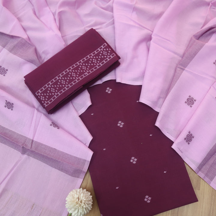 Wamiqa Raspberry Wine All Over Thread Weaved Handloom Cotton Suit Set