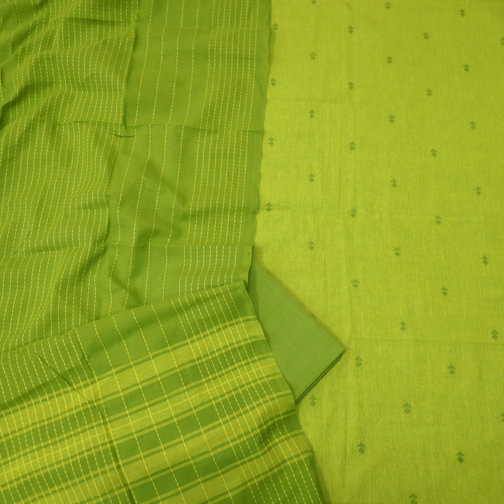 Wamiqa Grasshopper Green All Over Thread Weaved Work Cotton Suit Set