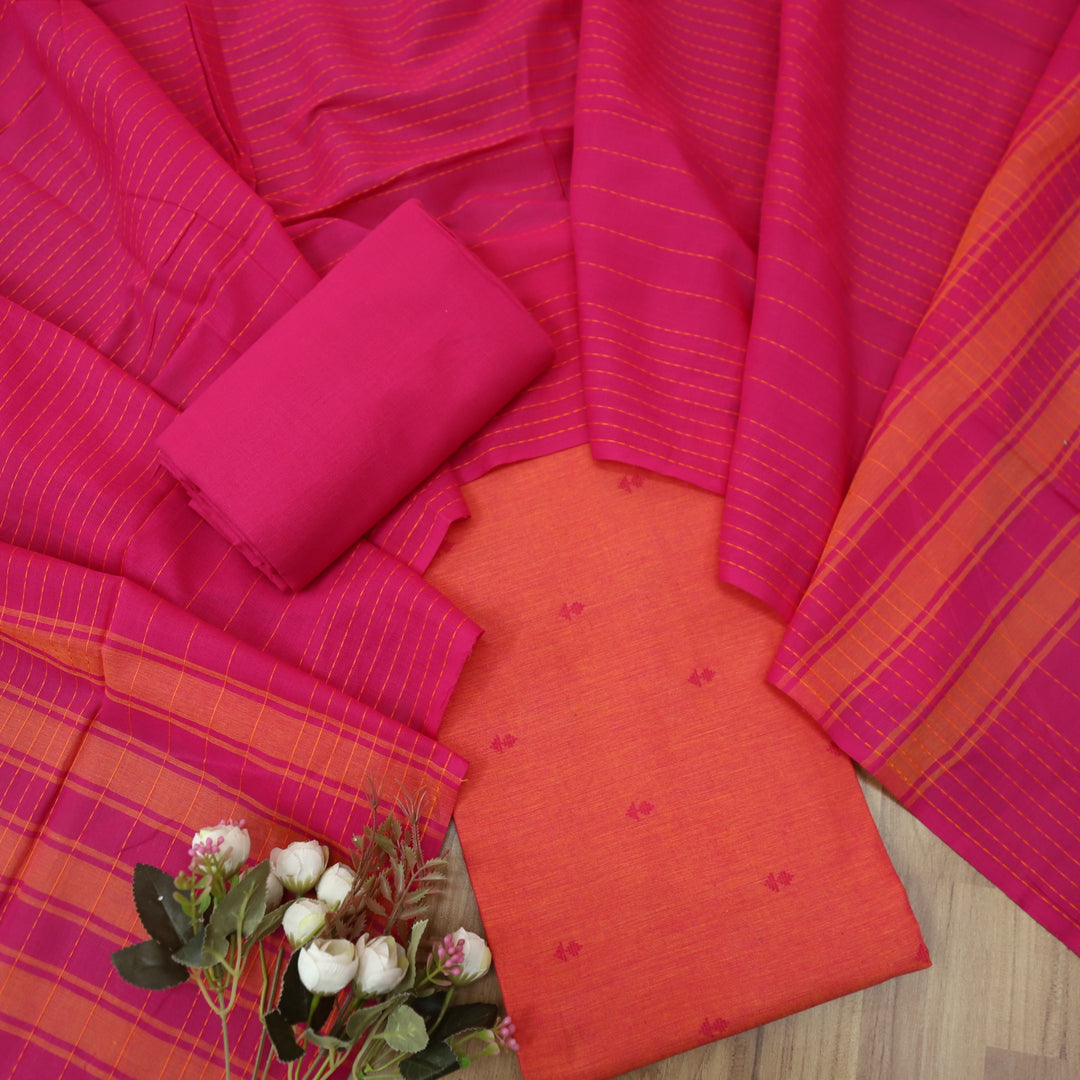 Wamiqa Fire Orange All Over Thread Weaved Work Cotton Suit Set