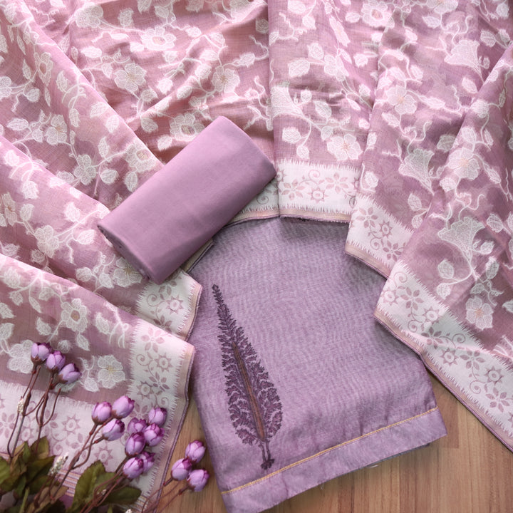 Raajhan Mulberry Lilac with Floral Authentic Jamdani Weaved Suit Set