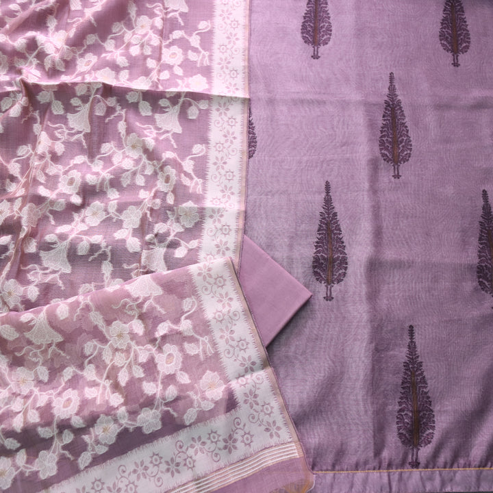 Raajhan Mulberry Lilac with Floral Authentic Jamdani Weaved Suit Set