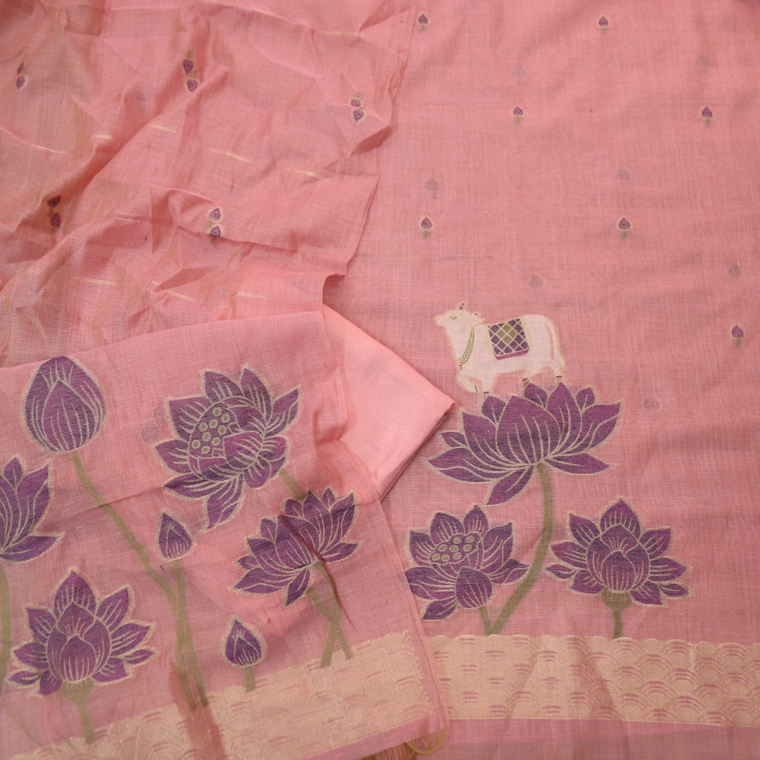 Zinat Blush Pink in Zari with Pichwai Authentic Jamdani Weaved Suit Set