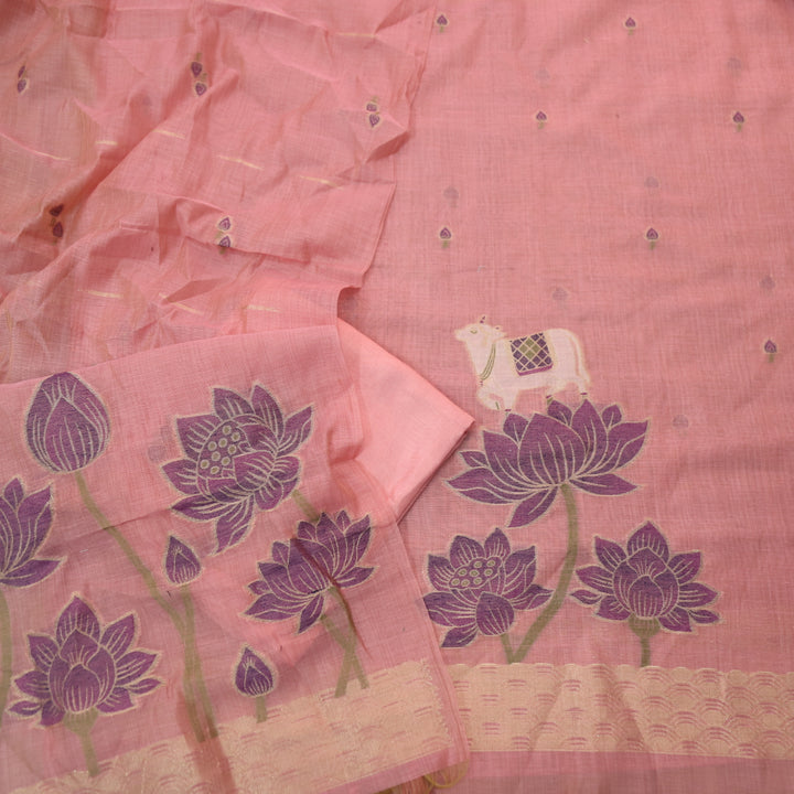 Zinat Blush Pink in Zari with Pichwai Authentic Jamdani Weaved Suit Set