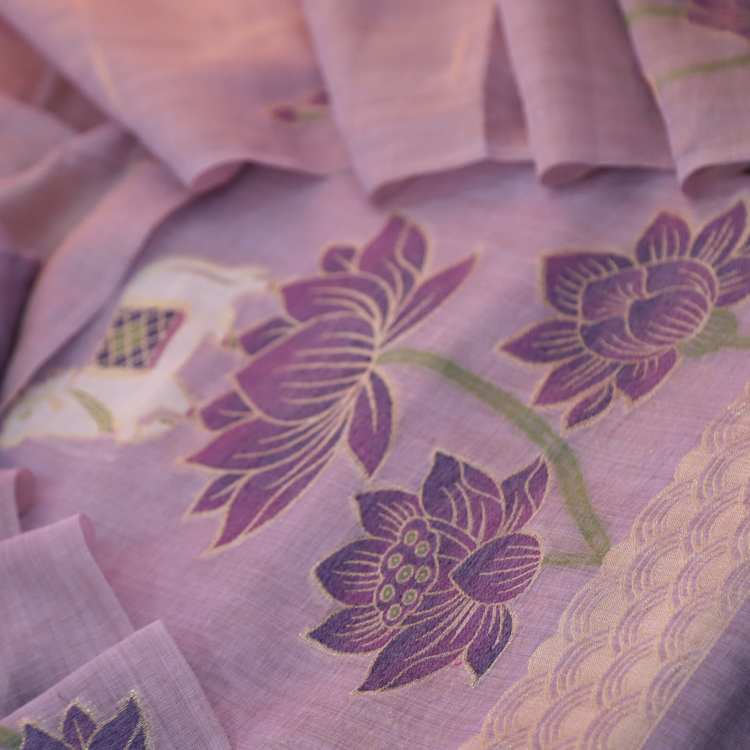 Zinat Orchid Lilac in Zari with Pichwai Authentic Jamdani Weaved Suit Set